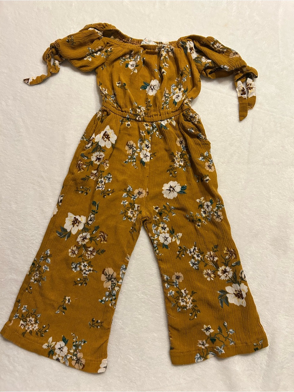 Bailey's Blossoms Girls 4T Yellow Floral Off-the Shoulder Woven Jumpsuit
